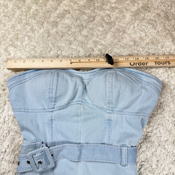 Denim Blvd Strapless Romper Medium Jumpsuit Belted Casual Night Out Western - Picture 6 of 13